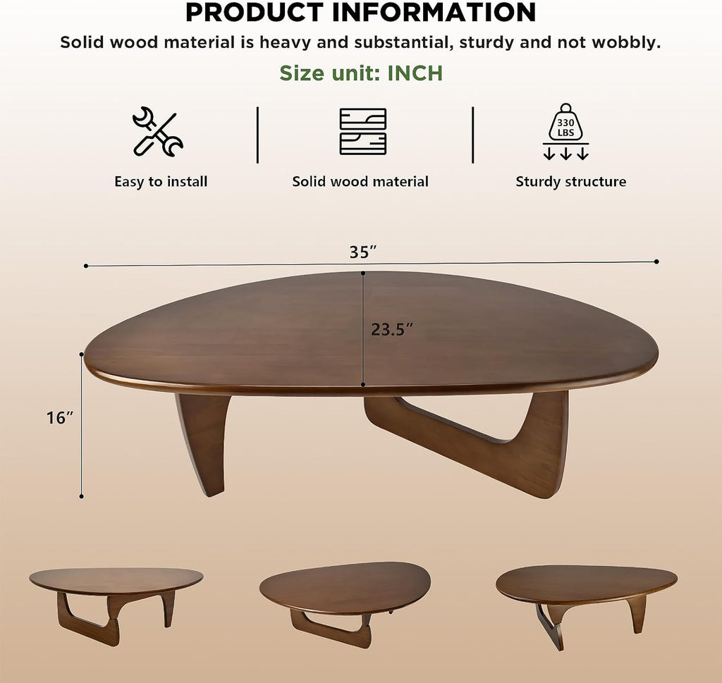 Modern Triangle Coffee Table: Unique Funky Soild Wood Coffee Tables for Living Room, Wooden Oval Mid-Century Modern Abstract Tea Tables for Patio Office Balcony Walnut 35" L x 24" W x 16" H