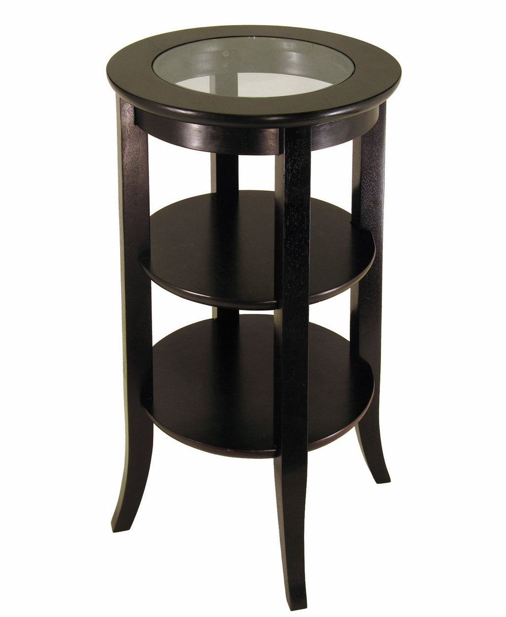 Frenchi Furniture-Wood Genoa End Table, Round Side /Accent Table , Inset Glass Espresso