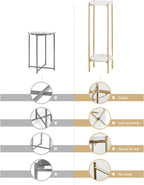 Metal Round 2 Tier Small Gold Side End Table with Real Natural Marble Top Plant Stands Modern Lightweiht Bedside Coffee Table for Living Room Bedroom Small Space White…