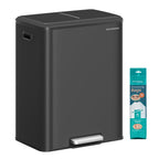 SONGMICS Kitchen Trash Can, 16 Gallon (2 x 8 Gallon) Dual Compartment Garbage Can, 60L Pedal Recycling Bin, Stays Open and Soft Close, Stainless Steel, 15 Bags Included, Metallic Silver ULTB202E01