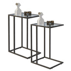 C Table Glass End Table, Couch Side Table, Tempered Glass Snack Side Table with Metal Frame, TV Tray Table for Small Space, Sofa Couch Side Tableand Bed Side Table(Black)