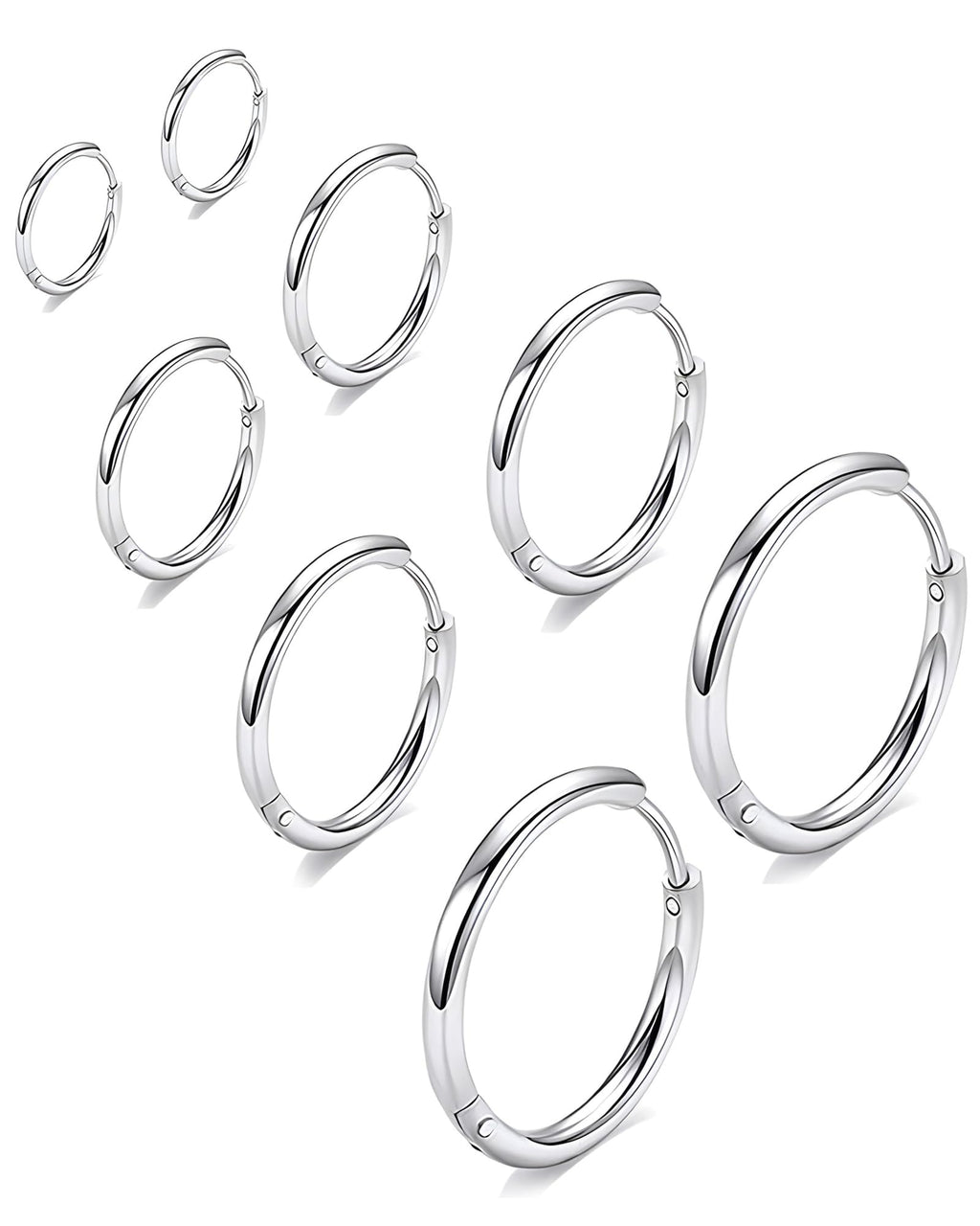 316L Surgical Stainless Steel Huggie Hoop Earrings 6mm 8mm 10mm 11mm 12mm 14mm Hypoallergenic Earrings Hoop Cartilage Helix Lobes Hinged Sleeper Earrings For Men Women