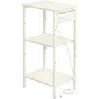 Tall End Table with Charging Station, 3 Tier Narrow Beside Table with Adjustable Shelf, Tall Gray Side Table Nightstand for Bedroom, Living Room Coffe Table, Office, Charcoal Grey