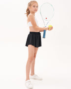 Stelle Pige Flydende Shorts med Lommet Atletisk Løbeskørt Høj Talje Sommerfugl 2 i 1 Sports Shorts 5-16 År (Sort, L)