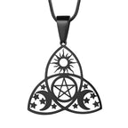 Celtic Knot Necklace Viking Pendant - Celtic Norse Triple Odin Horns Crescent Moon of Oden Horn Necklace Mens 316L Stainless Steel Triskelion Amulet Pewter Tribal Protection Viking Triskele Jewelry