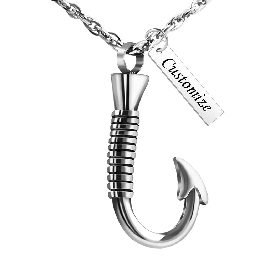 abooxiu Fishing Hook Urn Necklace for Ashes Fish Hook Stainless Steel Cremation Jewelry Memorial Pendant Keepsake for Men