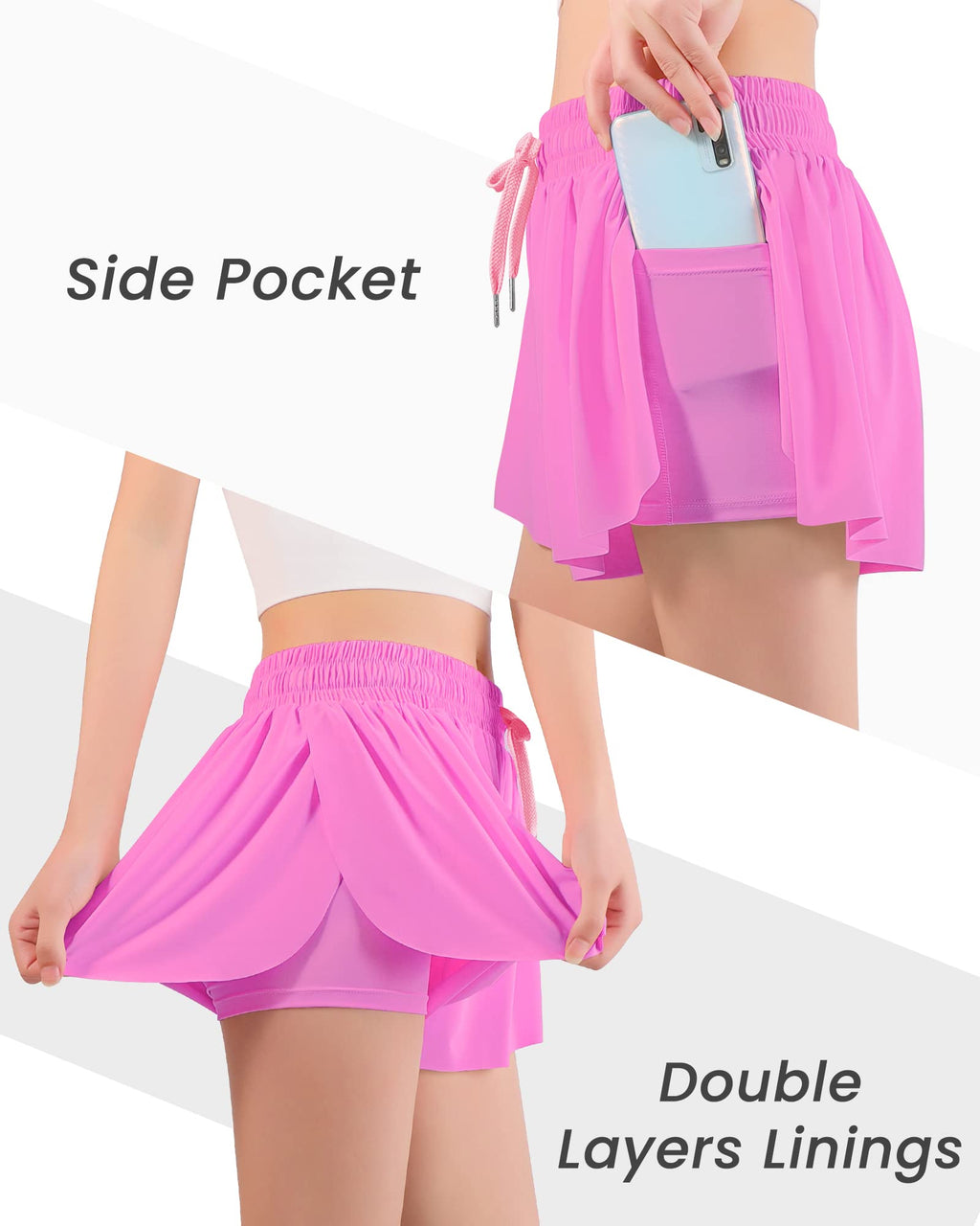 Auranso Girls Flowy Shorts with Pocket 2-in-1 Athletic Running Butterfly Shorts Rose Red 7-8 Years - Grand Goldman