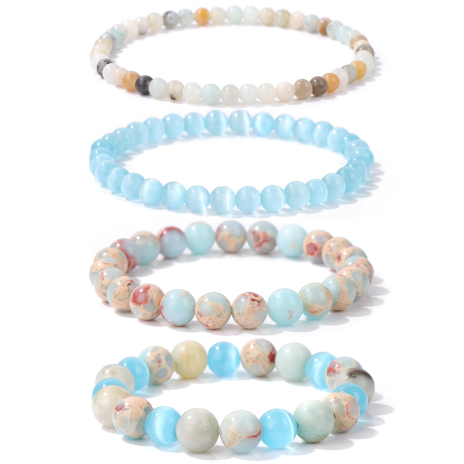 4pcs Beaded Bracelets for Women,Natural Healing Crystal Gemstones Bracelet,Anxiety Stress Relief Bracelet Handmade purple Jewelry Gifts for Women