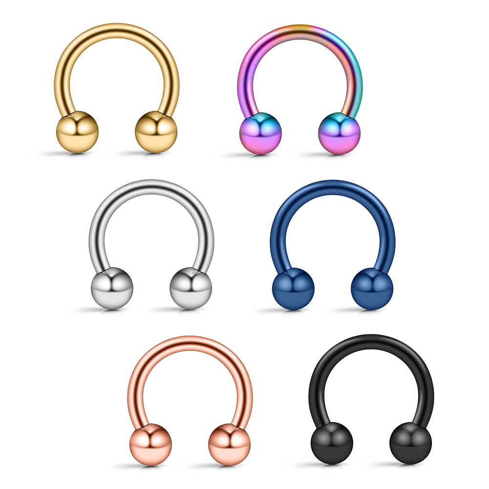 Ruifan 12G Horseshoe Circular Rings Nipple Nose Eyebrow Helix Tragus Cartilage Septum Piercing Jewelry 2-6PCS