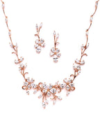 Mariell Elegant Cubic Zirconia Crystal Floral Vine Rose Gold Necklace and Earrings Set, Blush Gold CZ Jewelry Set for Weddings, Brides & Formals