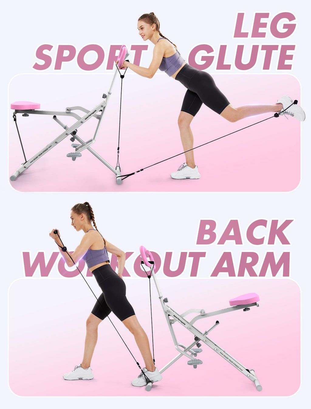 Sportsroyals Squat Machine for Home,Rodeo Core Exercise Machine,330lbs Foldable,Adjustable 4 Resistance Bands,Ride & Rowing Machine for Botty Glutes Butt Thighs,Ab Back/Leg Press Hip Thrust…