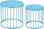 LEWIS&WAYNE Outdoor Side Table Set of 2, Metal Circle Accent End Tables for Balcony Backyard Garden Indoor Living Room, Durable Blue Nesting Coffee Tables, 20”+16” Dia