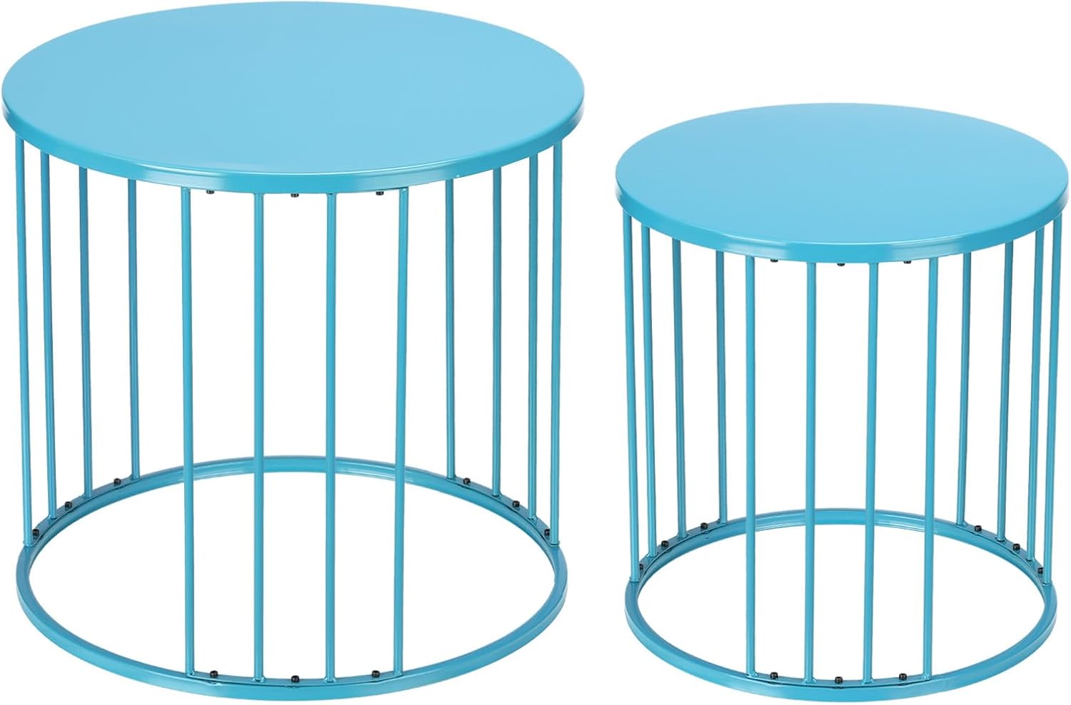 LEWIS&WAYNE Outdoor Side Table Set of 2, Metal Circle Accent End Tables for Balcony Backyard Garden Indoor Living Room, Durable Blue Nesting Coffee Tables, 20”+16” Dia