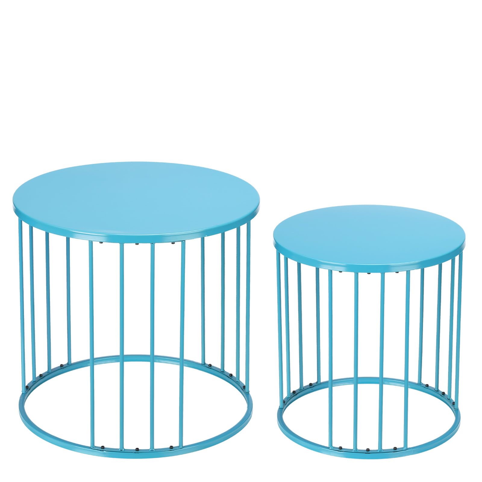 LEWIS&WAYNE Outdoor Side Table Set of 2, Metal Circle Accent End Tables for Balcony Backyard Garden Indoor Living Room, Durable Black Nesting Coffee Tables, 20”+16” Dia