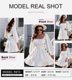 Dokotoo Womens Summer Dress Square Neck Tie Back Fall Clothes Lantern Long Sleeve White Dress Ruffle A-Line Plus Size Dress Shirred Elastic Waist Casual Mini Dress XX-Large