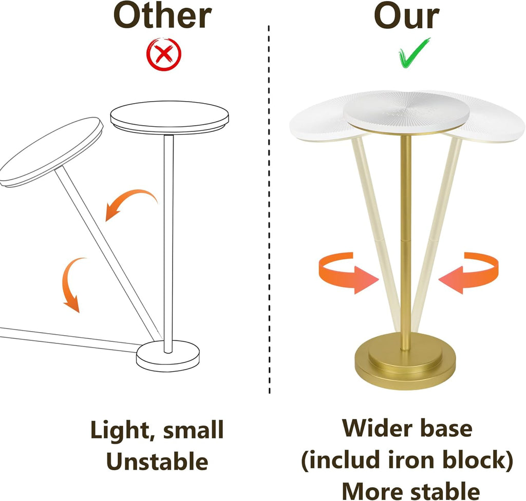 Drink Table, Carved Table Top Small Pdestal Martini SideTable for Living Room, Bedroom, Modern, Weighted Base, White and Gold