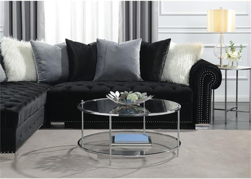 Convenience Concepts Royal Crest 2 Tier Round Glass Coffee Table, Clear Glass / Chrome Frame