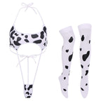 FYMNSI Women Sexy Milk Cow Lingerie Set Anime Maid Cosplay Costume Mini Bikini Bra Bodysuit with Bell Choker Stockings Outfit