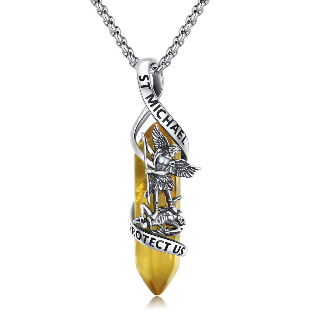 St Michael Necklace 925 Sterling Silver Archangel Michael Pendant Healing Crystal Point Saint Michael Necklace Amulet Protection Catholic Jewelry for Men Women