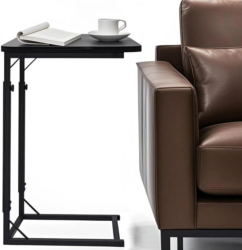 Premium Adjustable C Shaped End Table, Mini Side Tables for Couch and Sofa, Small Coffee Table with Metal Frame, Beautiful and Practical Sidekick for Your Living Room, Bedroom, Bedside, Rustic Black