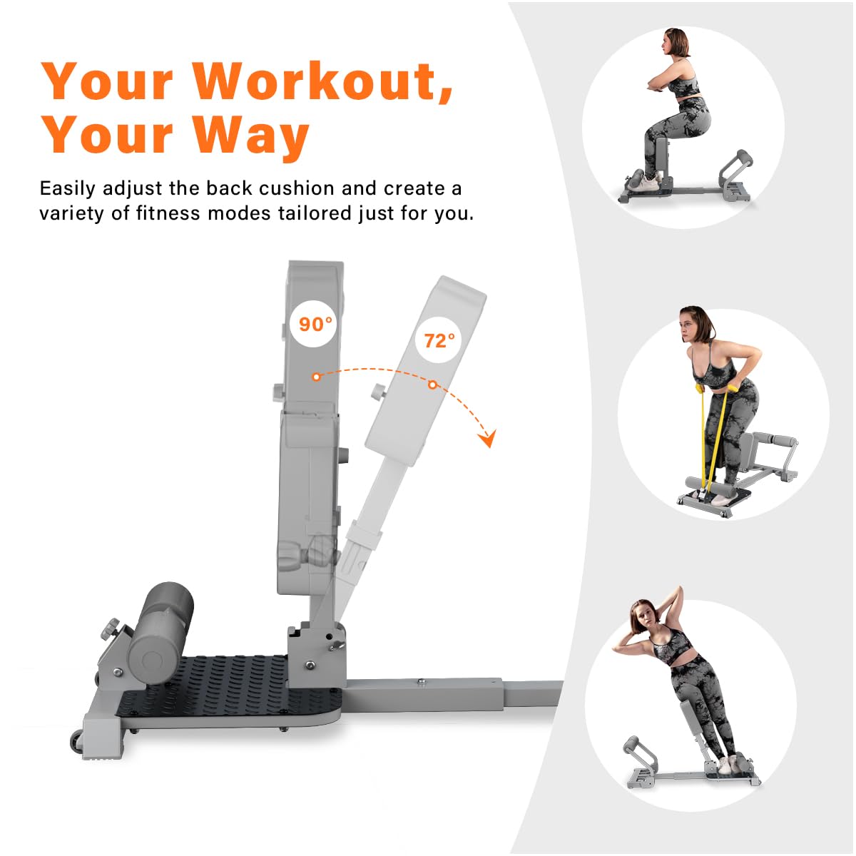 Squat Machine, Sissy Squat Machine Home for Deep Sissy Squats, Ab Workout Equipment, Roman Chair, Sit-ups, Multifunctional Core Exercise Machine with Resistance Bands for Home Gym Workout Station