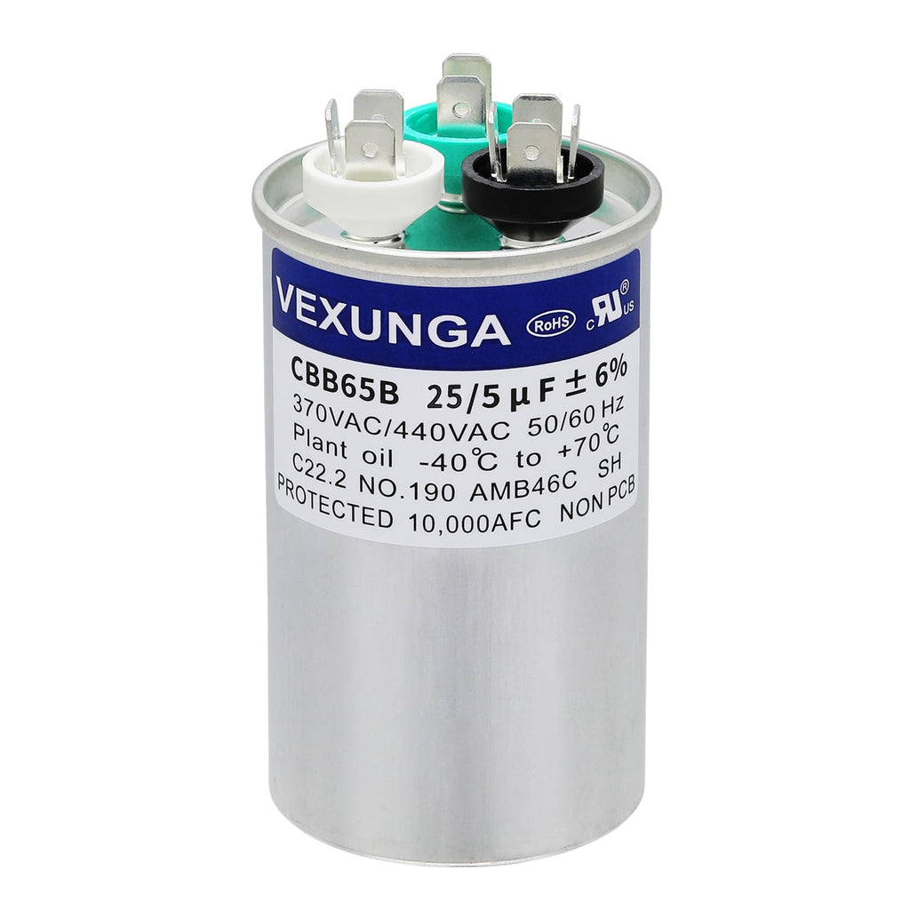 45/5 uF 45+5 MFD 370V or 440V Dual Run Start Round A/C Capacitor 45 5 uF 370 440 Volt VAC CBB65B Air Conditioner Capacitors for AC Unit Fan Motor Start or Heat Pump or Condenser Straight Cool