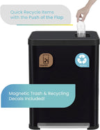 Home Zone Living 19 Gallon Kitchen Trash Can with Dual Compartments for Recycling, CleanAura Odor Control, Stainless Steel, Matte Black, 70 Liters Total