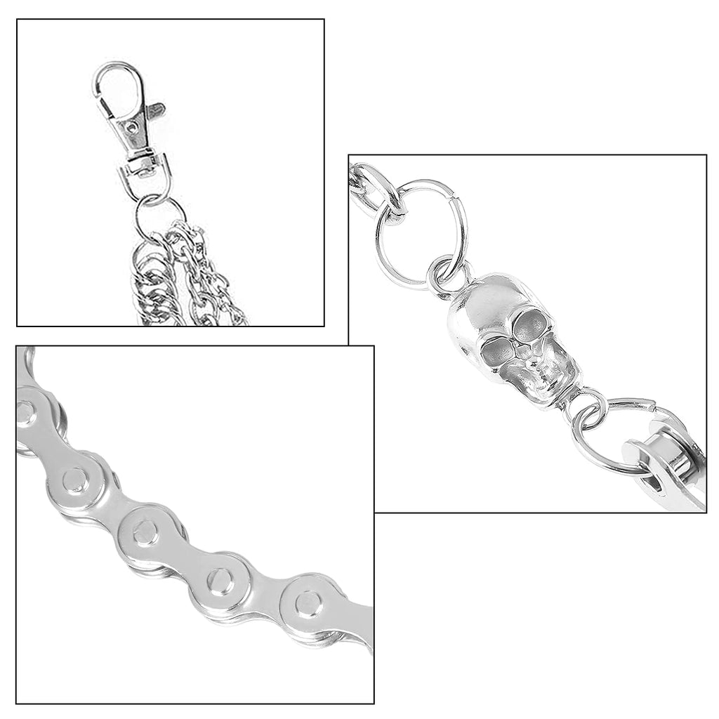 Chaîne de pantalon pour hommes femmes, chaîne de portefeuille crâne biker, longue chaîne de ceinture de poche cool EMO punk pour pantalons, porte-clés pour hip hop rock jean gothique