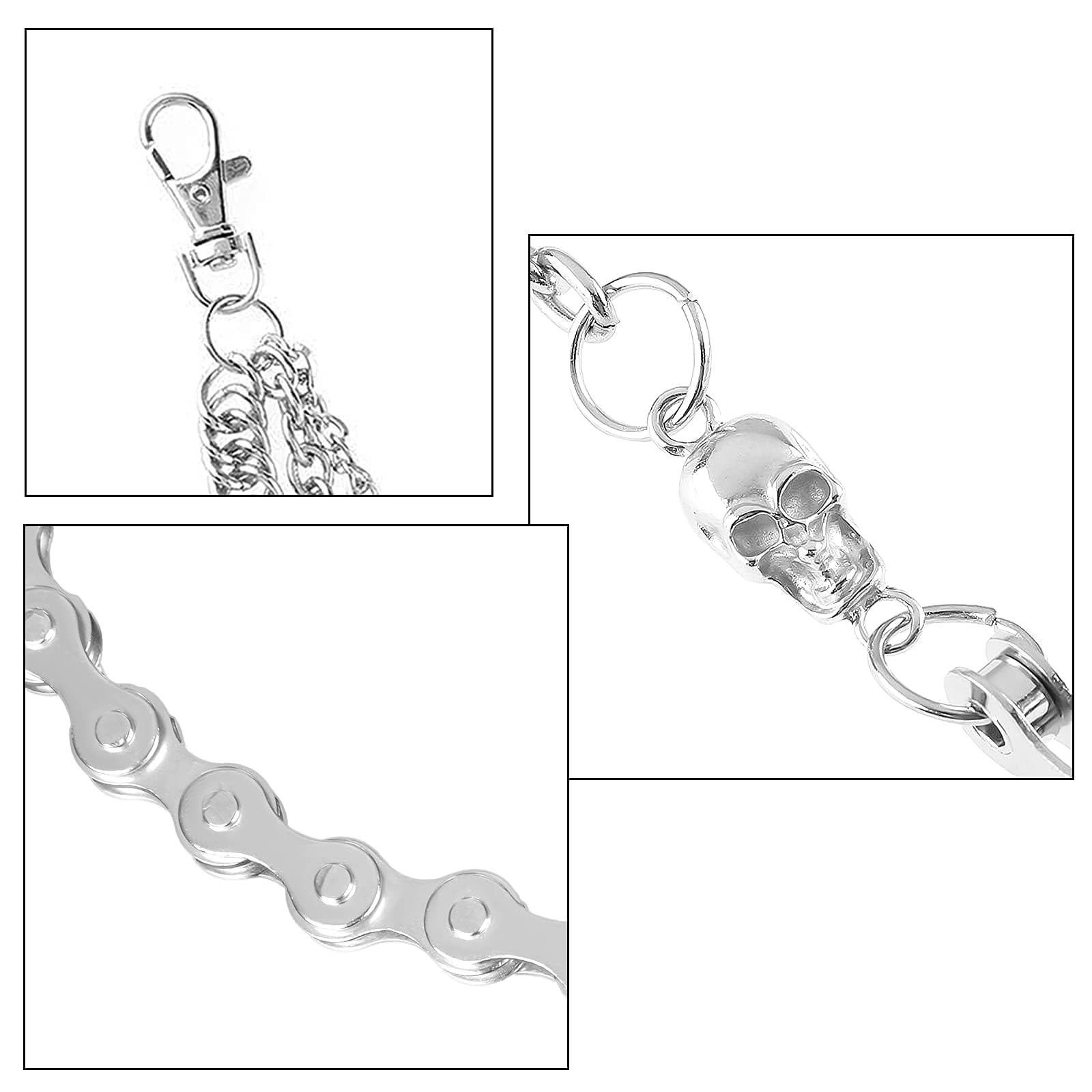 Chaîne de pantalon pour hommes femmes, chaîne de portefeuille crâne biker, longue chaîne de ceinture de poche cool EMO punk pour pantalons, porte-clés pour hip hop rock jean gothique