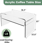 Acrylic Coffee Table, 31.5" Clear Coffee Table with Storage Shelf, Rectangle Centre Table, Modern Coffee Table for Living Room, Office，31.5" L x 15.8" W x 15" H