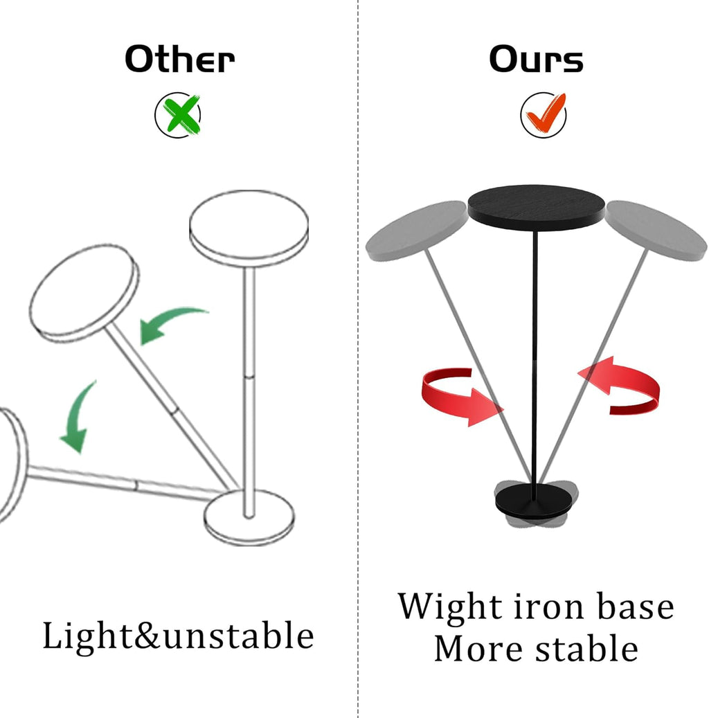 Drink Table, Round Pedestal with Weighted Base,Black Side Modern Cocktail Martini Small End Premium Accent Table for Sofa Couch Chair Living Room Bedroom Dorm Patio