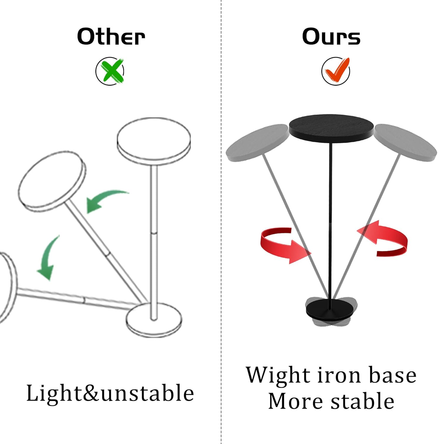 Drink Table, Round Pedestal with Weighted Base,Black Side Modern Cocktail Martini Small End Premium Accent Table for Sofa Couch Chair Living Room Bedroom Dorm Patio