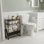 Narrow End Table for Small Spaces - Slim Side Table with Magazine Holder,2 in 1 Design Narrow Coffee Table Living Room,Skinny Bedroom Nightstand Thin Side Magazine Table,Rustic Brown