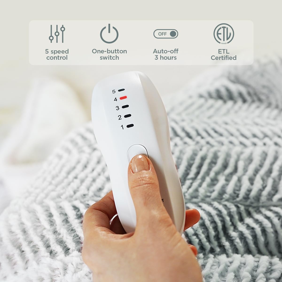 Opvarmet tæppe 50" x 60" - Opvarmet tæppe med 5 varmeniveauer og 3 timers automatisk slukning, maskinvaskbar, ETL &amp; FCC-certificering, overvarmebeskyttelse (Racoon) 