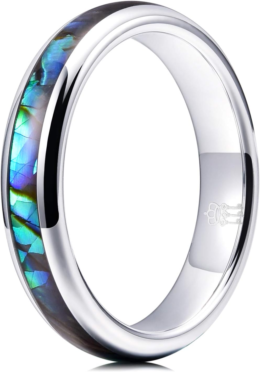 THREE KEYS JEWELRY Abalone Shell Inlay Tungsten Rings 4mm 6mm 8mm Womens Mens Silver Wedding Band/Customized Ring