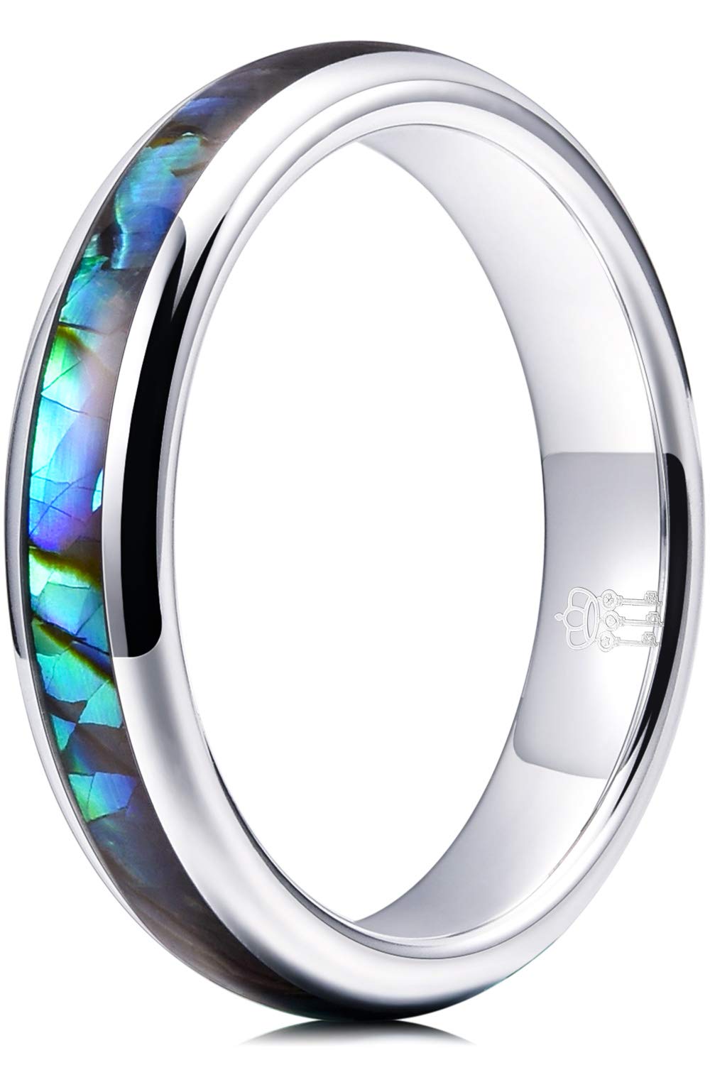 THREE KEYS JEWELRY Abalone Shell Inlay Tungsten Rings 4mm 6mm 8mm Womens Mens Silver Wedding Band/Customized Ring