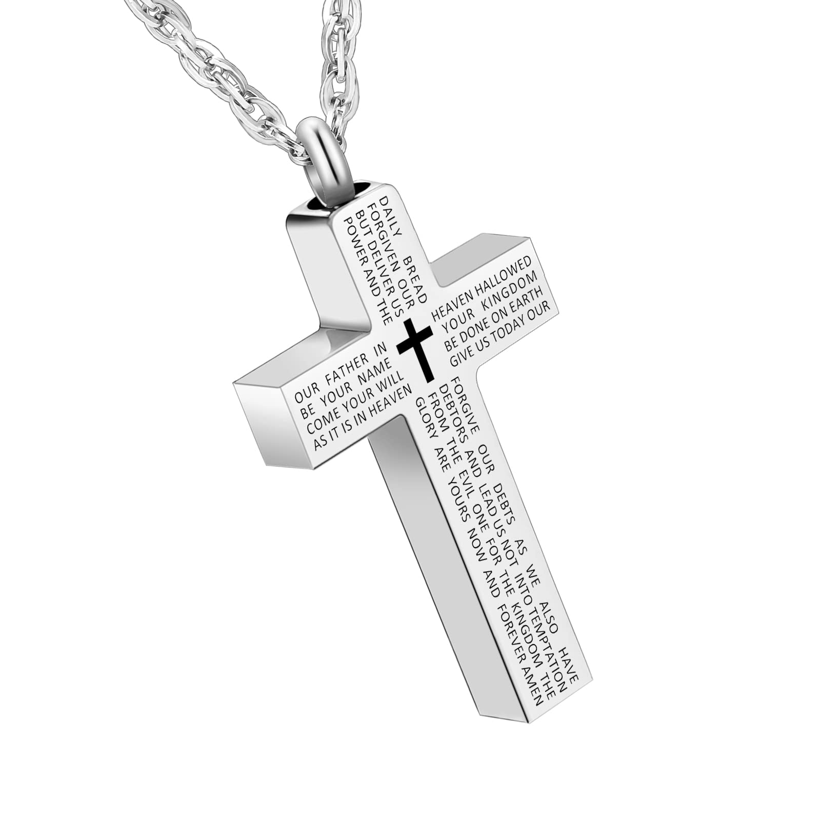 Cremation Cross Necklace for Ashes Stainless Steel Cross Urn Pendant Ashes Holder Memorial Jewelry-With Me Always