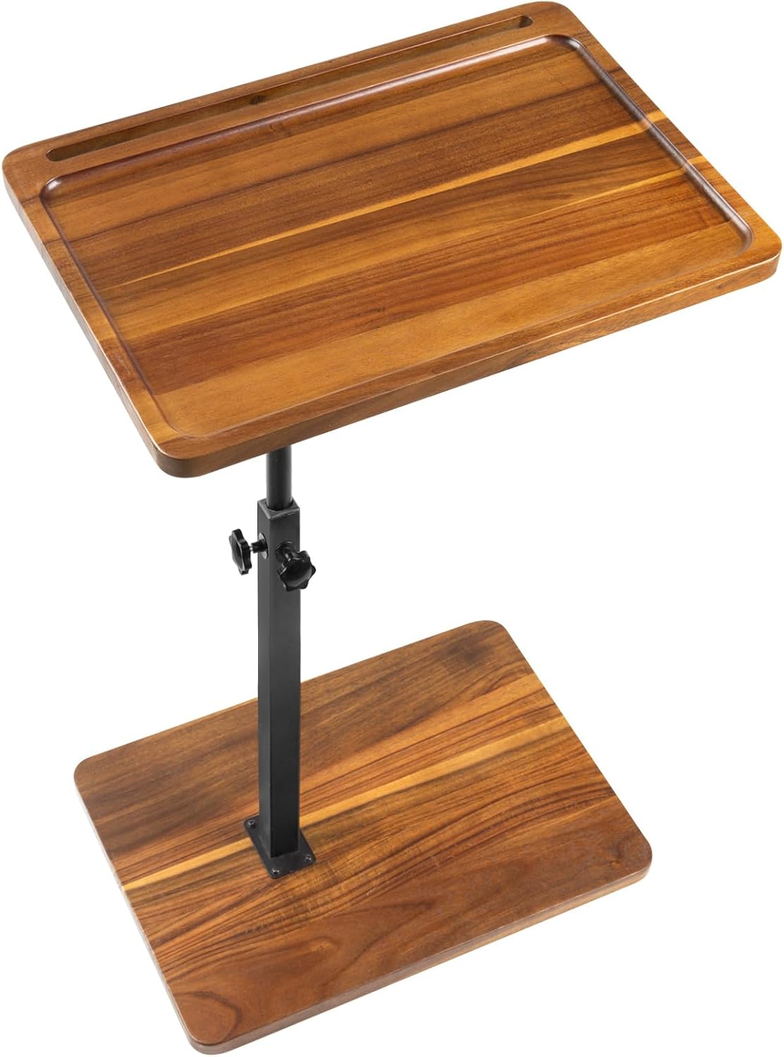 Solid Wood Acacia Wood Couch Table,360° Swivel Height Adjustable C Table with Phone & Tablet Slot,TV Trays for Eating on Couch, Bedroom or Livingroom, Oblong