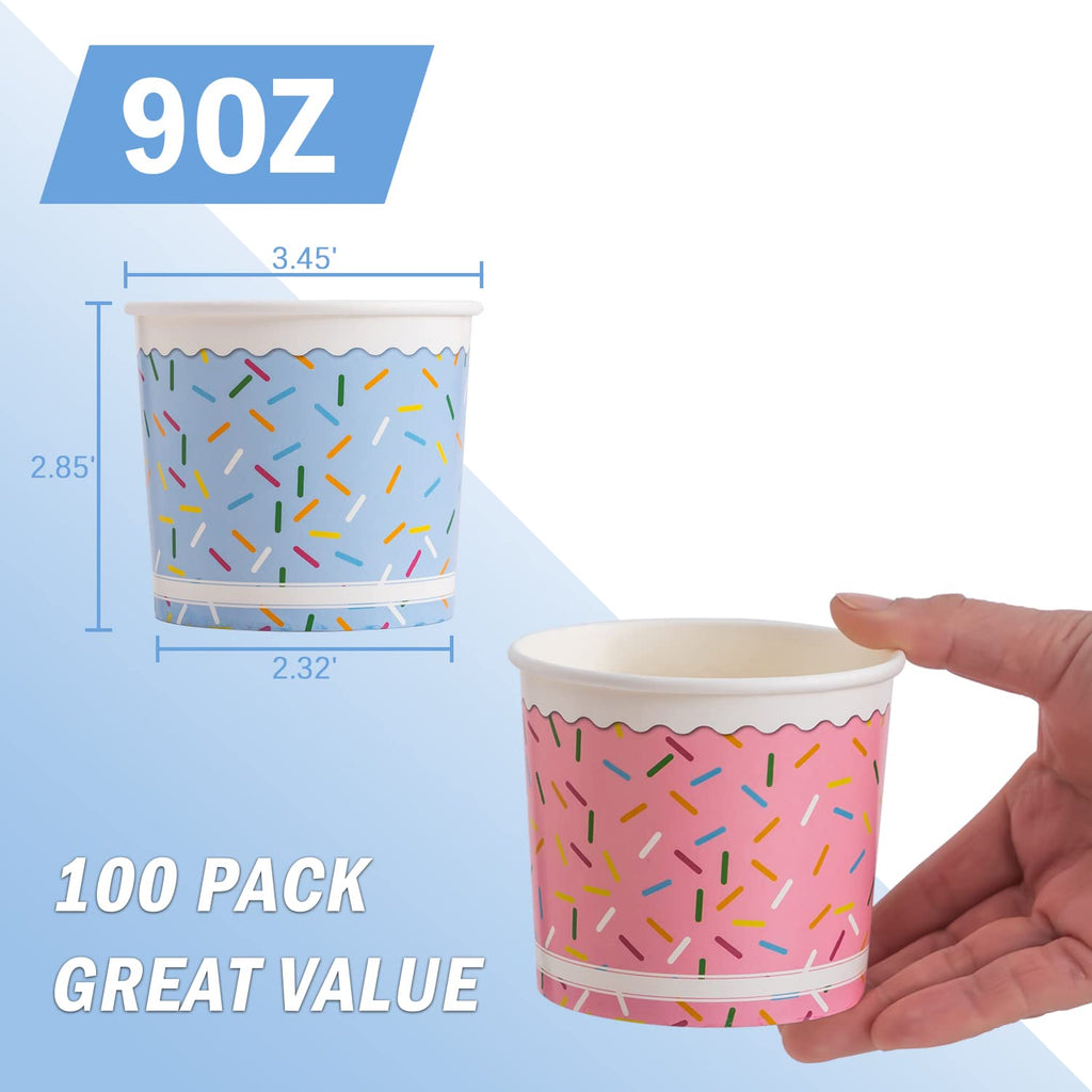 Kubeczki do lodów Lamosi - 100 sztuk - 9 oz jednorazowe papierowe miseczki do lodów sundae, akcesoria imprezowe, pojemniki na jedzenie na deser, przekąskę, mrożony jogurt, zupę