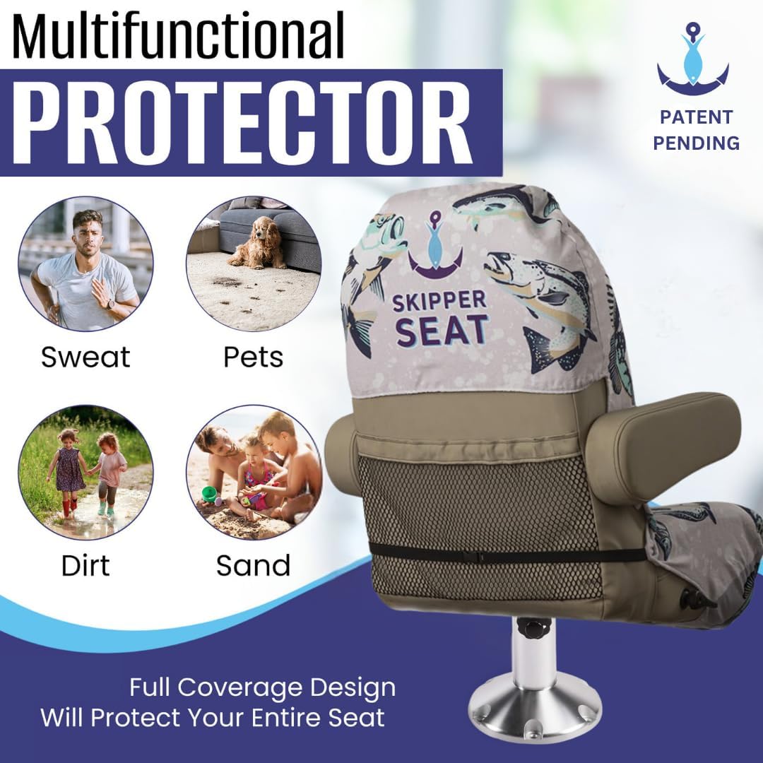 Boat Seat Cover - Microfiber, Quick-Dry, Universal Fit, Stylish Bass Design for Captain's Chairs, Pontoon Towel Seat Covers