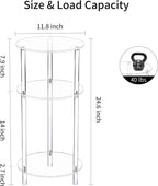 Clear Round Acrylic Side Table for Small Spaces, 11.81" L x 11.81" W x 24.6" H, 3 Tier Small Modern Drink End Table Nightstand, Minimalist Bedside Table for Living Room, Bedroom, Bathroom