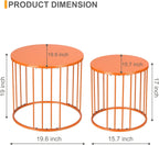 LEWIS&WAYNE Outdoor Side Table Set of 2, Metal Circle Accent End Tables for Balcony Backyard Garden Indoor Living Room, Durable Nesting Coffee Tables, 20”+16” Dia, Orange