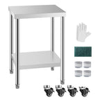 NSF 24x24 Inches Stainless Steel Table for Prep & Work with Caster, Metal Commercial Kitchen Table with Under Shelf and AdjustableTable Foot for Restaurant, Hotel, Home Kitchen, Coffee Station