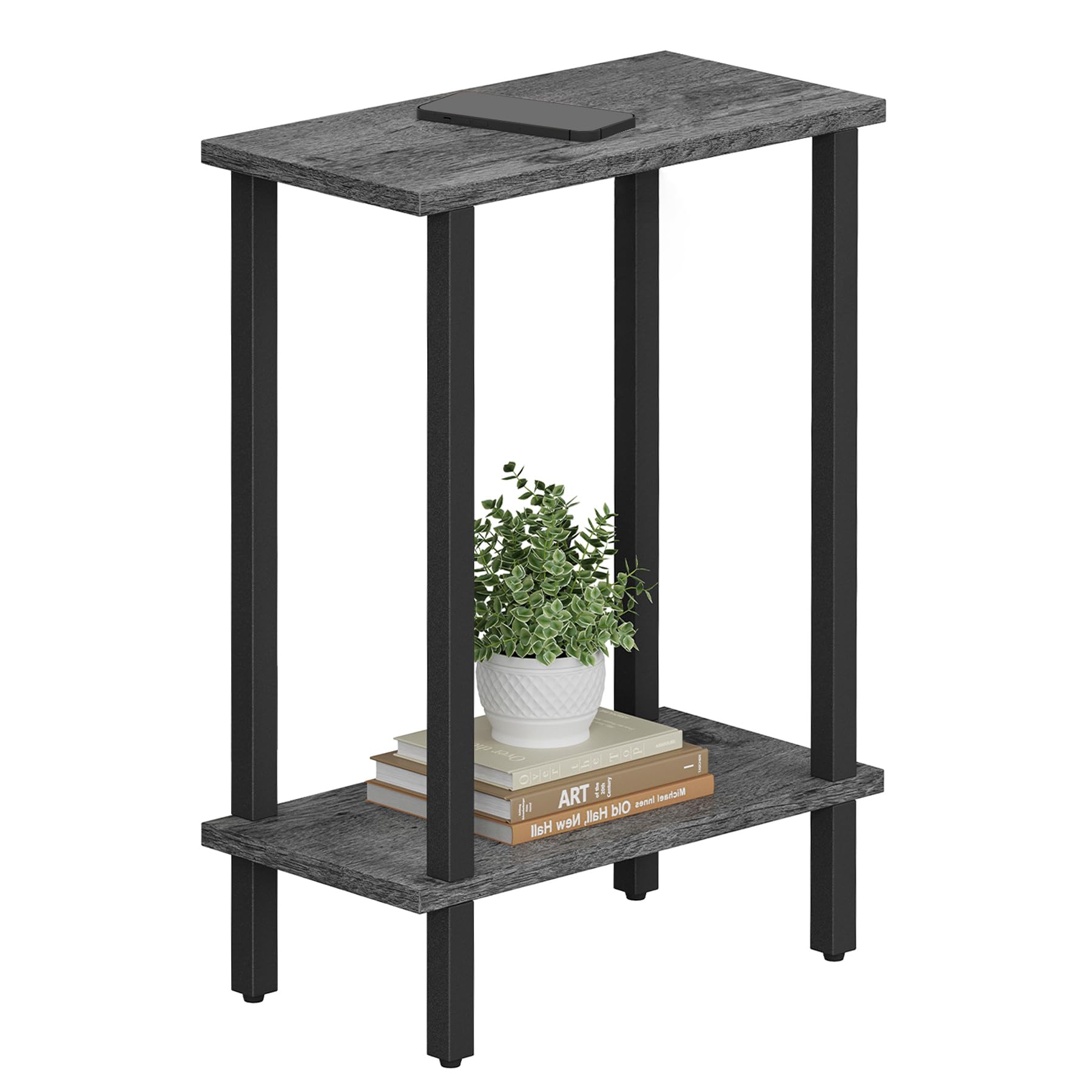 TUTOTAK Small Side Table, Narrow End Table, Skinny Sofa Table, Slim Nightstand, Couch Table, Living Room, Bed Room, Black TB01BK062