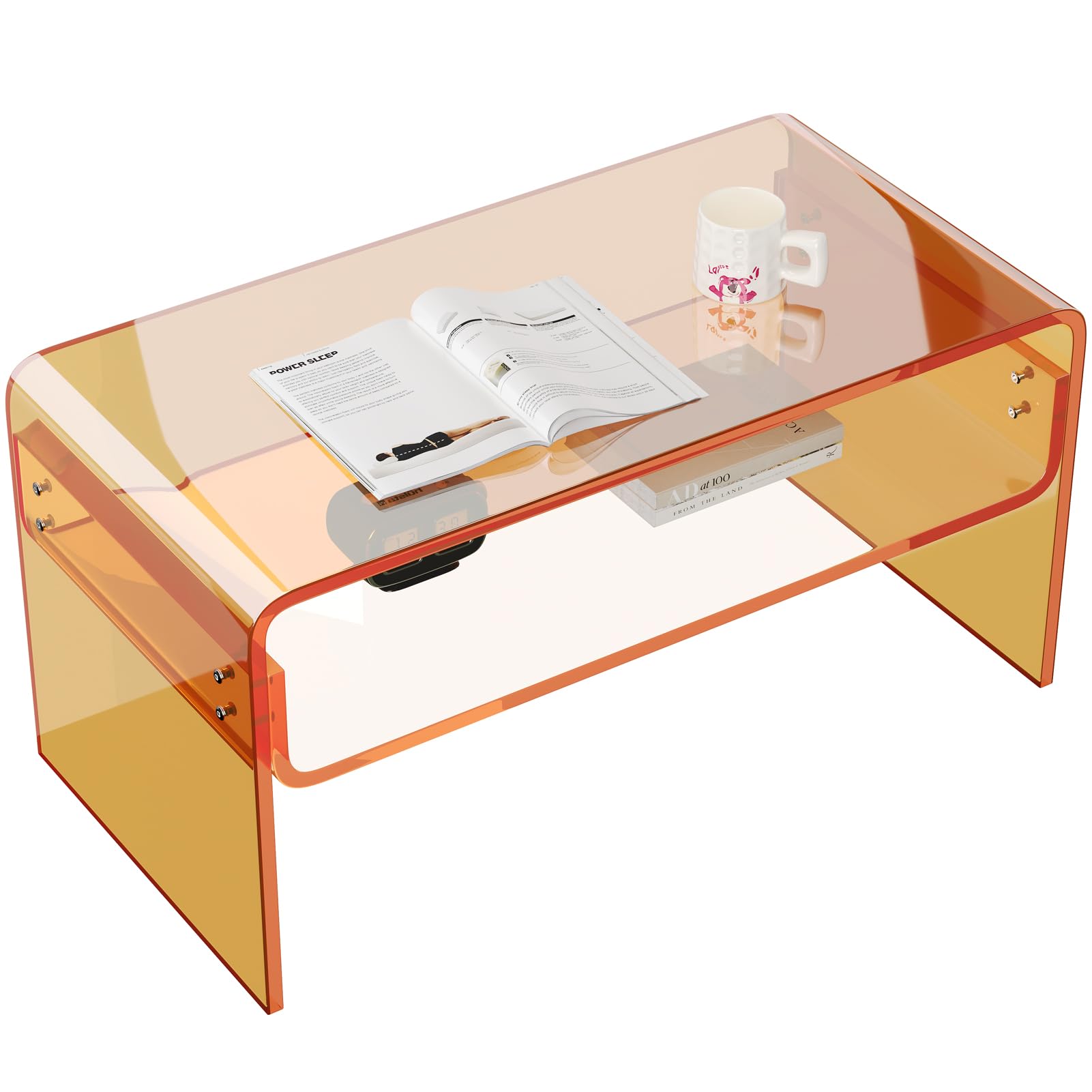 Acrylic Coffee Table, Clear Rectangle Side Table Furniture, Modern Tea Table With Open Storage, End Table for Living Room, Office Reception and Bedroom