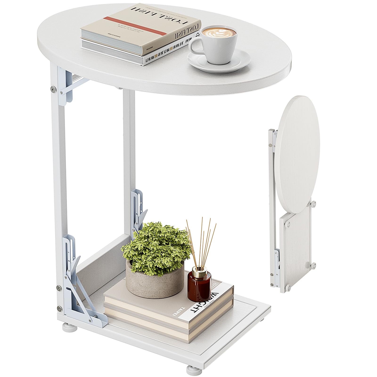 Elbourn Folding Side Table End Couch Tables,Metal Frame C-Shaped TV Stand for Sofa Living Bedroom Bedside Coffee Small Spaces(Vintage Wood Color)