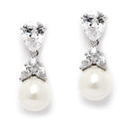 Mariell Pearl Drop Bridal Earrings with Cubic Zirconia Crystals and Ivory Pearls For Brides, Bridesmaids, Weddings, Jewelry Gift for Women