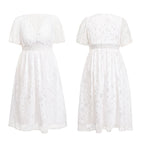 Women Plus Size White Dress Maxi Bridal Shower Summer Chiffon Easter Temple Short Puff Sleeve Long Elegant Aline Dress