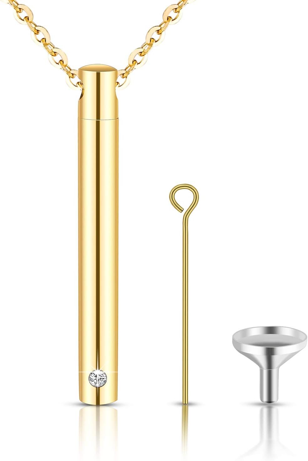 XIUDA Urn Necklace for Ashes Stainless Steel Cremation Necklace with Crystal Memorial Pendant Necklace