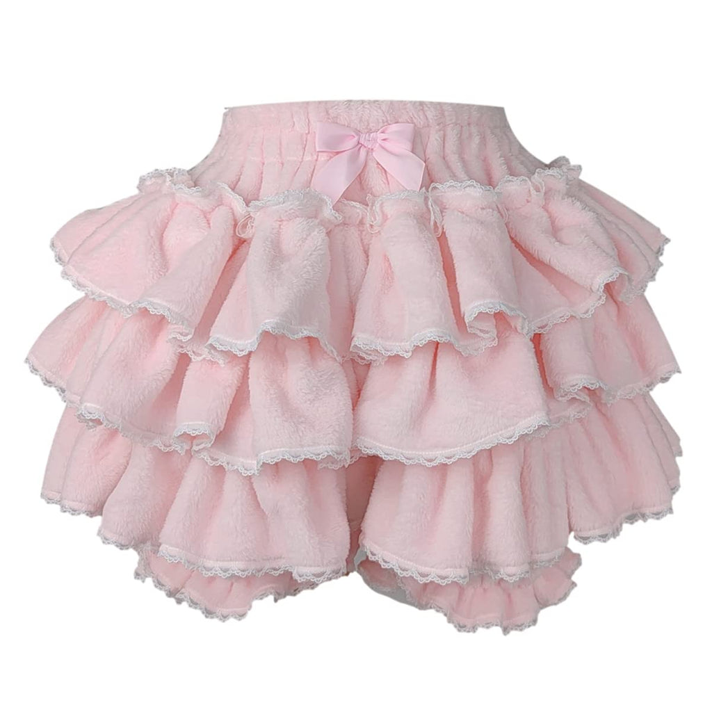 Women Lolita Bloomers Teens Cute Maid Tiered Ruffle Bloomer Shorts Kawaii Fuzzy Fluffy Pumpkin Pants Pettipants